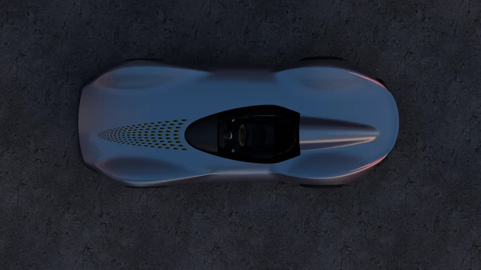 Barchetta 2030: blue-gray colorway, plan view, dark floor