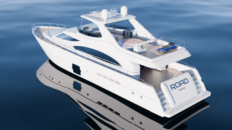 Ferretti 830: high view over the stern and flybridge