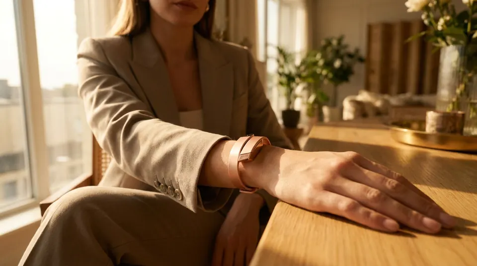 Filo: woman at a table wearing the band
