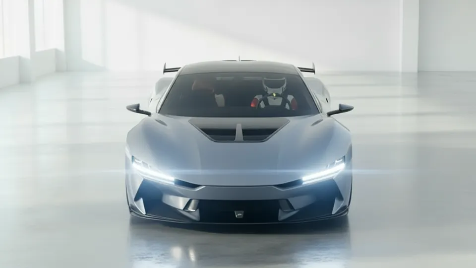 Pinnacle V12: dead-front view, headlights on, pale studio