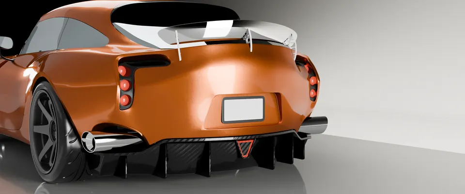 TVR Sagaris Carbon Restomod: close rear, diffuser and tail lights
