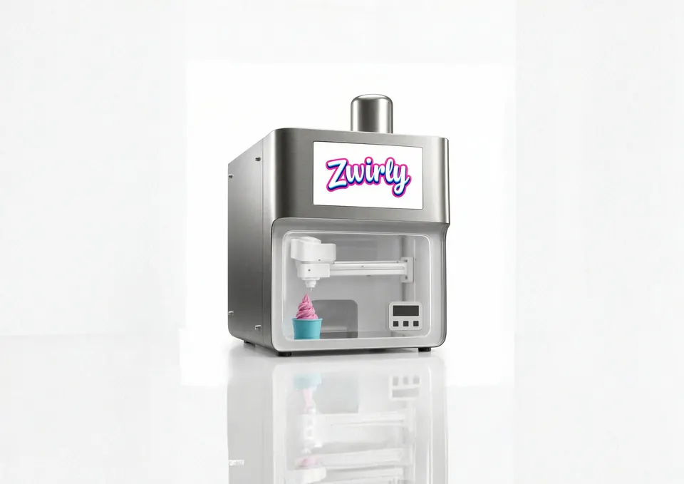 Zwirly: steel machine on white with reflection